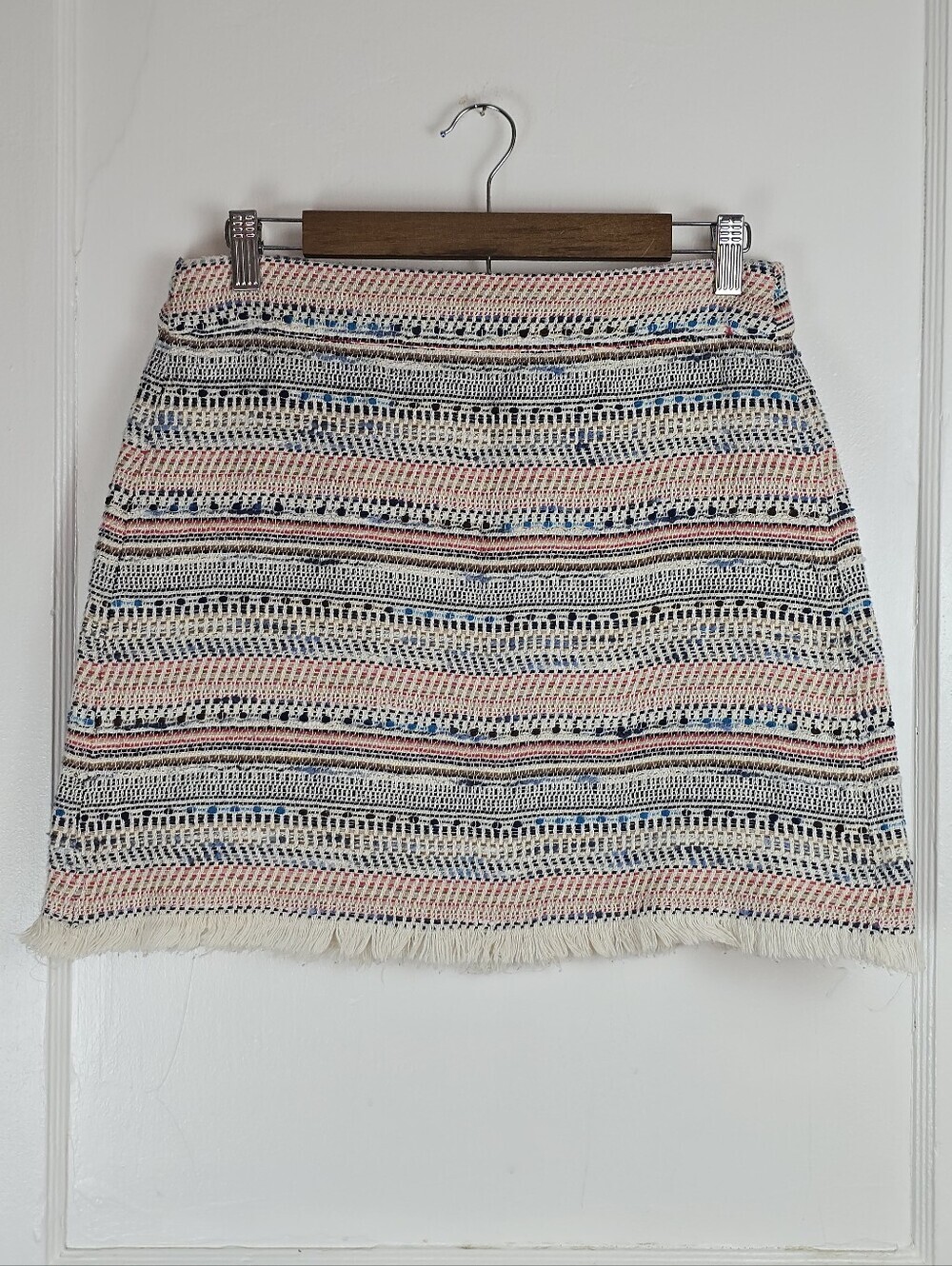 LOFT Cream Multicolor Woven Boho Fringe Tweed Mini Skirt 10